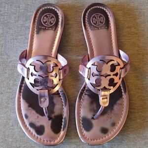 Tory Burch Miller Mirror Metallic Rosa Sandals Size 8